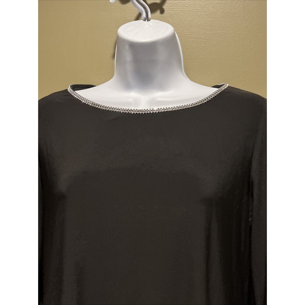 Chaus Black Crystal Embellished Blouse 3/4 Bell Sleeve Top M - Picture 4 of 7
